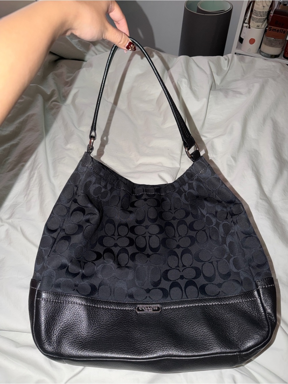 Coach Black Signature Jacquard Slouchy Hobo Shoulder Bag Y2K